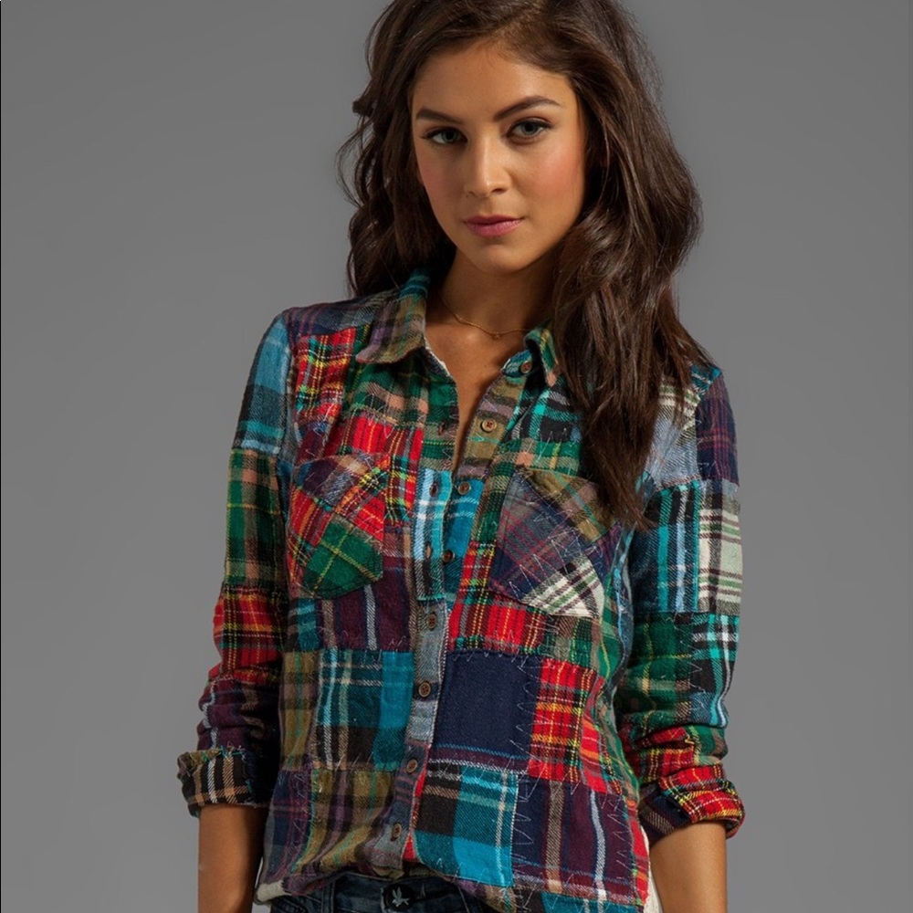Free People Multicolor Plaid Button Down Shirt